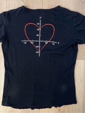 Black Tee with Red Heart Graph Design